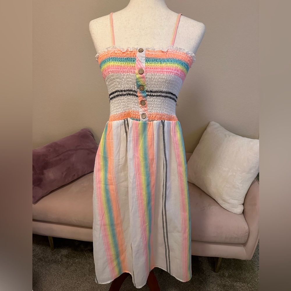 Angie Pastel Rainbow Stripe Smocked Mini Dress